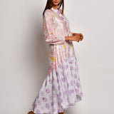 Ivory & Purple Printed Jaal Boho Chanderi Dress