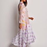 Ivory & Purple Printed Jaal Boho Chanderi Dress