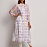 Pink Floral Printed Raglan Sleeve Chanderi Kurta With Dhoti Pants