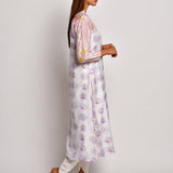 Pink Floral printed Reglan Sleeve Chanderi Kurta With Dhoti Pants