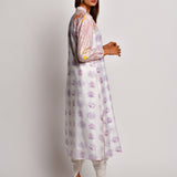 Pink Floral Printed Raglan Sleeve Chanderi Kurta With Dhoti Pants
