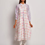 Purple Floral Prinetd Chanderi Reglan Sleeve Kurta With Dhoti Pants