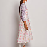 Purple Floral Prinetd Chanderi Reglan Sleeve Kurta With Dhoti Pants