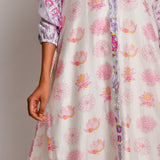 Purple Floral Prinetd Chanderi Reglan Sleeve Kurta With Dhoti Pants
