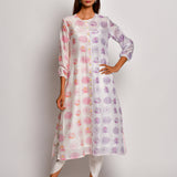 Purple & Pink Printed Floral Chanderi Kurta With Dhoti Pants