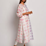 Purple & Pink Printed Floral Chanderi Kurta With Dhoti Pants