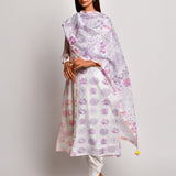 Purple & Pink Printed Floral Chanderi Kurta With Dhoti Pants