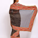Navy Chanderi Brocade striped Embroidered Handcrafted saree with blouse