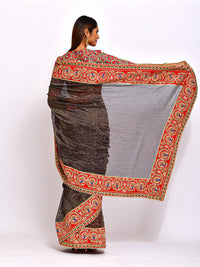 Navy Chanderi Brocade striped Embroidered Handcrafted saree with blouse
