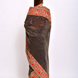 Navy Chanderi Brocade striped Embroidered Handcrafted saree with blouse