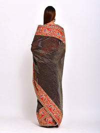 Navy Chanderi Brocade striped Embroidered Handcrafted saree with blouse