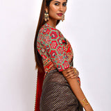 Navy Chanderi Brocade striped Embroidered Handcrafted saree with blouse