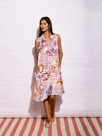 Ivory Printed Short Sleeveless Dress