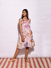 Ivory Printed Short Sleeveless Dress