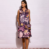 Navy Printed Short Sleeveless Dress