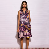 Navy Printed Short Sleeveless Dress
