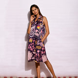 Navy Printed Short Sleeveless Dress
