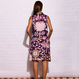 Navy Printed Short Sleeveless Dress