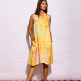 Yellow Printed Short Sleeveless Dress