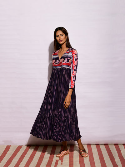 Inbloom Navy printed Crushed Long Dress