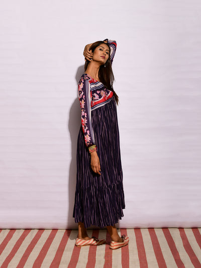 Inbloom Navy printed Crushed Long Dress