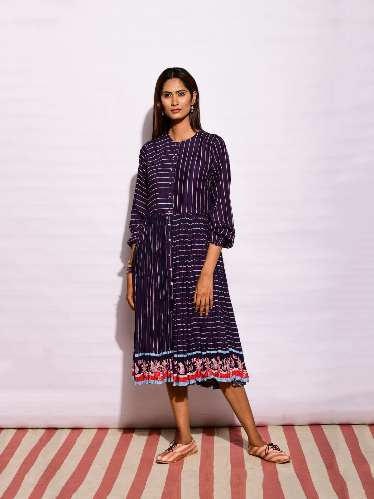 Inbloom Navy Striped Crushed Dress