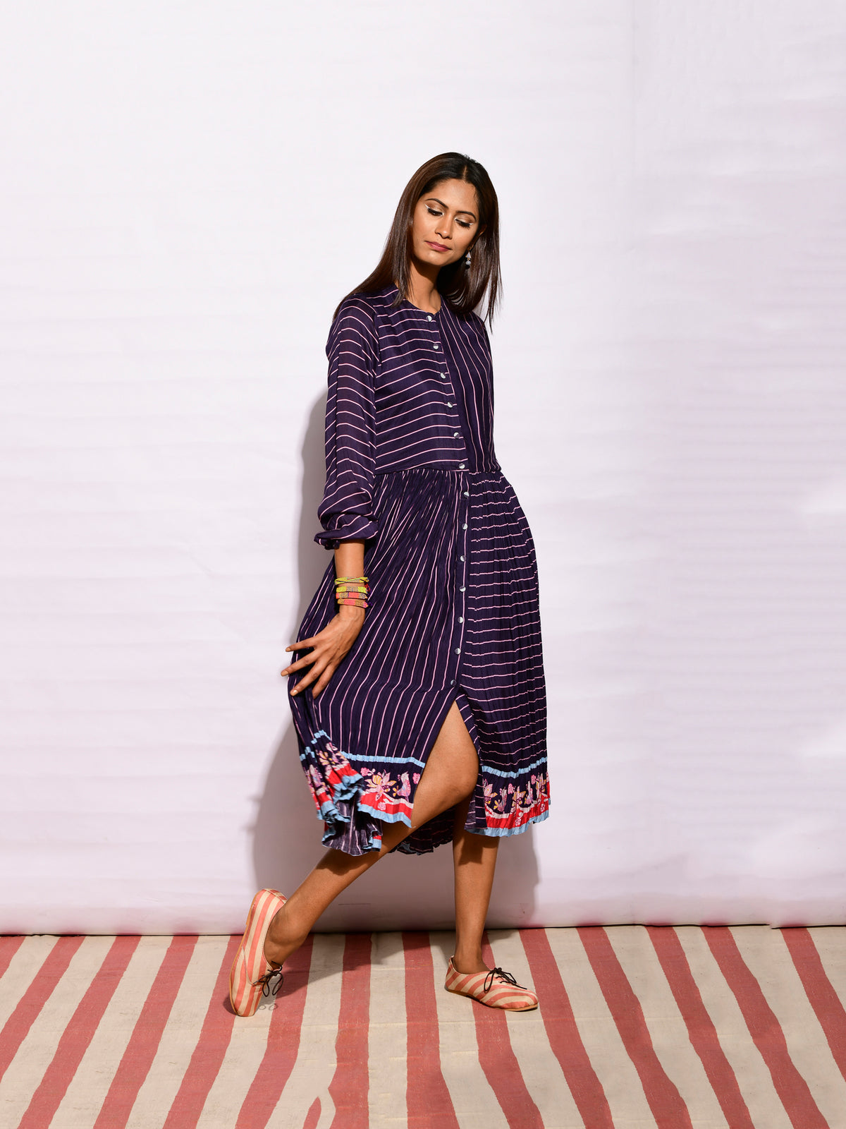 Inbloom Navy Striped Crushed Dress