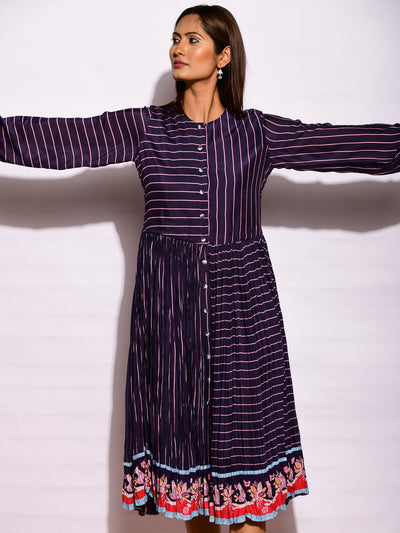 Inbloom Navy Striped Crushed Dress