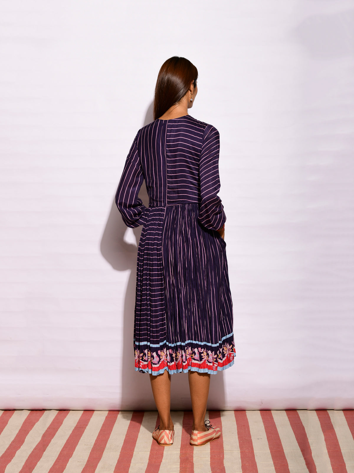 Inbloom Navy Striped Crushed Dress