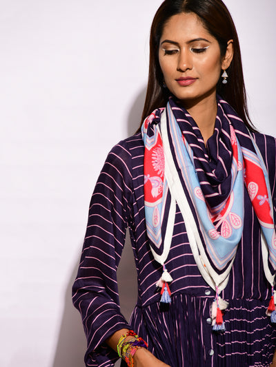 Navy Blue Printed Striped Crushed Dress