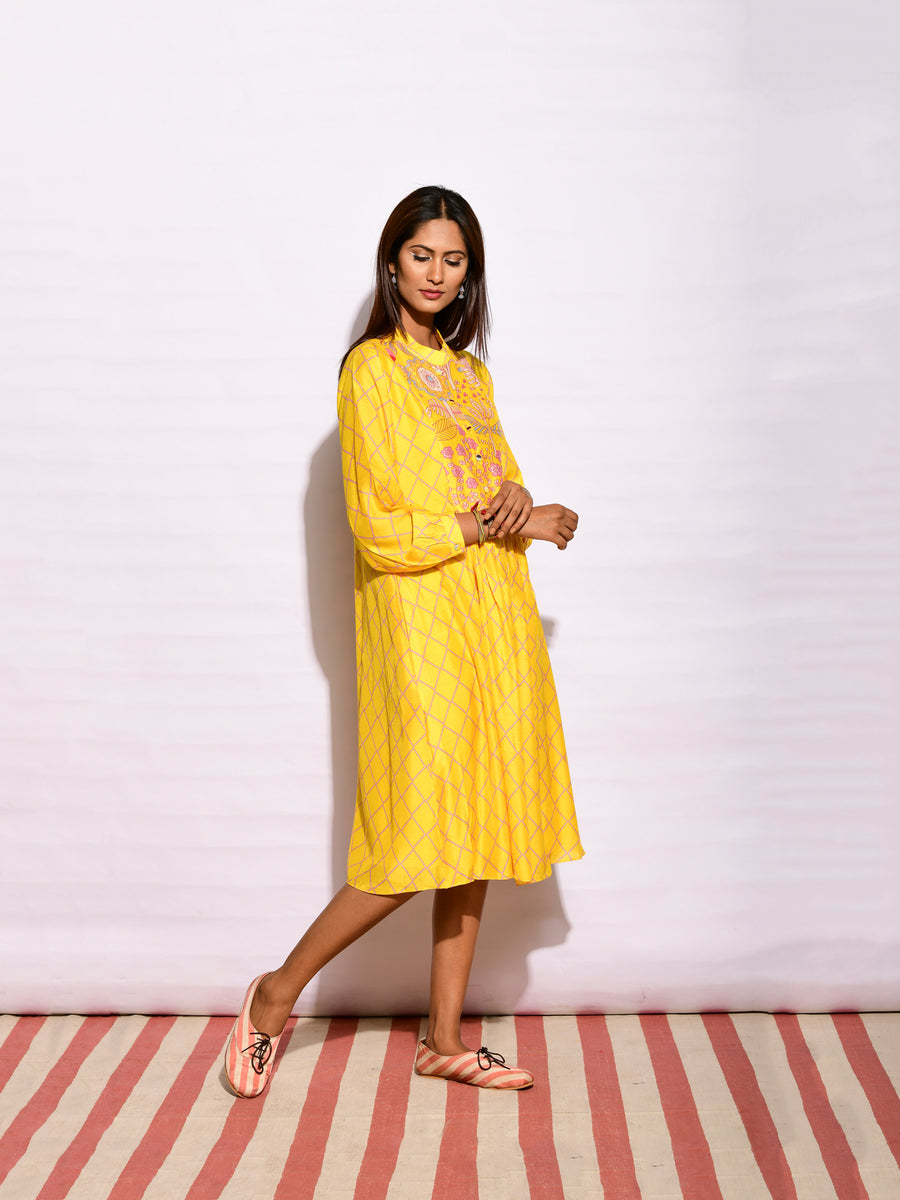 Yellow Diamond Printed Long Dress