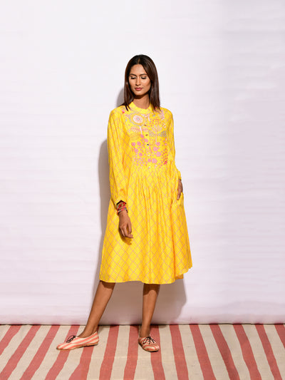 Yellow Diamond Printed Long Dress