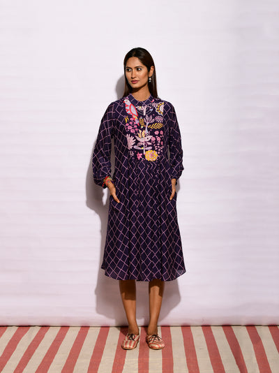Navy Diamond printed Dress