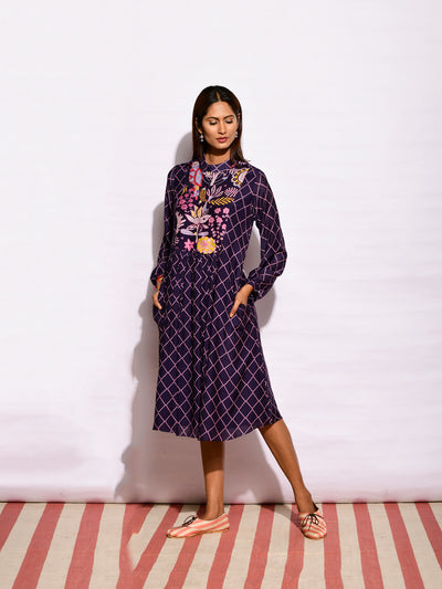 Navy Diamond printed Dress
