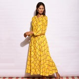 Yellow Printed Diamond Kurta
