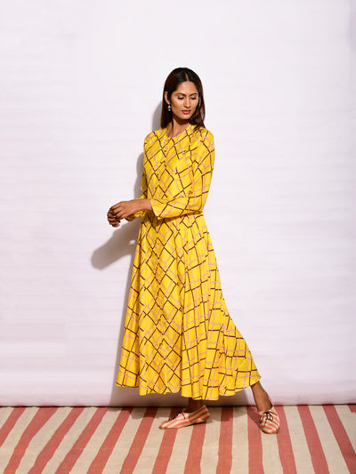 Yellow Printed Diamond Kurta