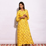Yellow Printed Diamond Kurta