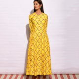 Yellow Printed Diamond Kurta