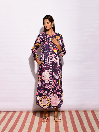 Printed Navy Jaal Shirt Dress