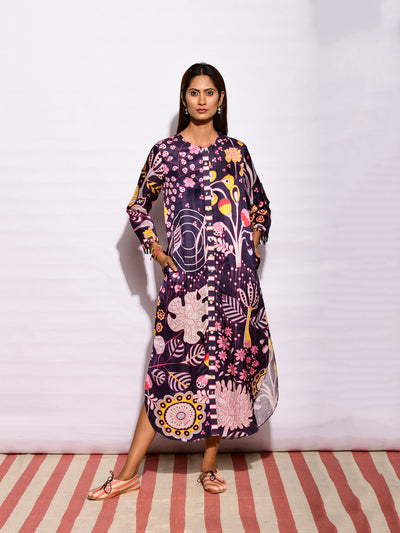 Printed Navy Jaal Shirt Dress