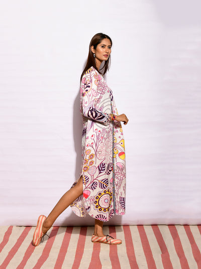 Printed Ivory Jaal Long Shirt dress