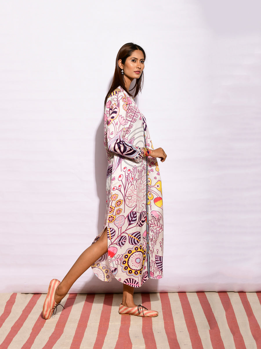 Printed Ivory Jaal Long Shirt dress