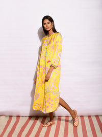 Printed Yellow Jaal Long Shirt Dress