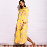 Printed Yellow Jaal Long Shirt Dress