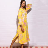 Printed Yellow Jaal Long Shirt Dress