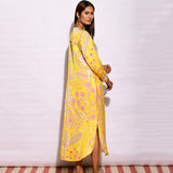 Printed Yellow Jaal Long Shirt Dress