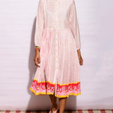 Off White Printed Striped Crushed Dress