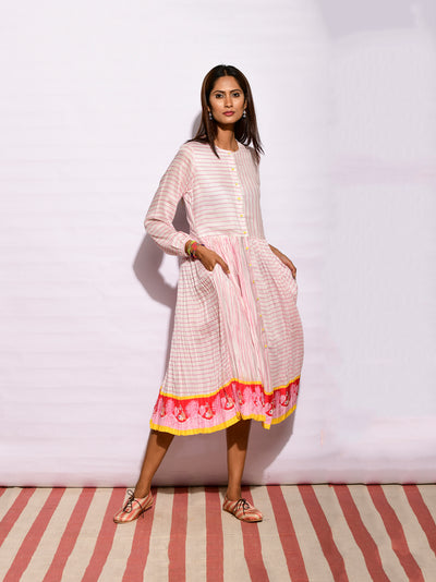 Off White Printed Striped Crushed Dress