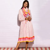 Off White Printed Striped Crushed Dress
