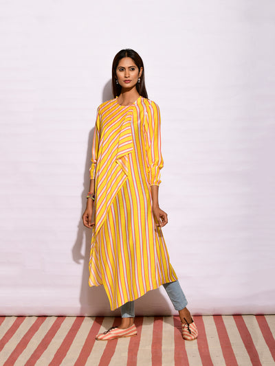 Yellow Striped Drape Kurta